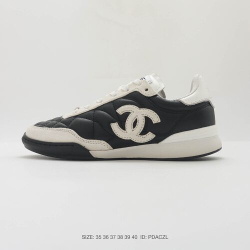 Chanel Black-White Mixed-Material Low-Top Sneaker with Quilted Leather and CC Logo
