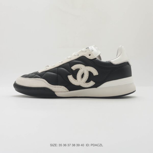 Chanel Black-White Mixed-Material Low-Top Sneaker with Quilted Leather and CC Logo