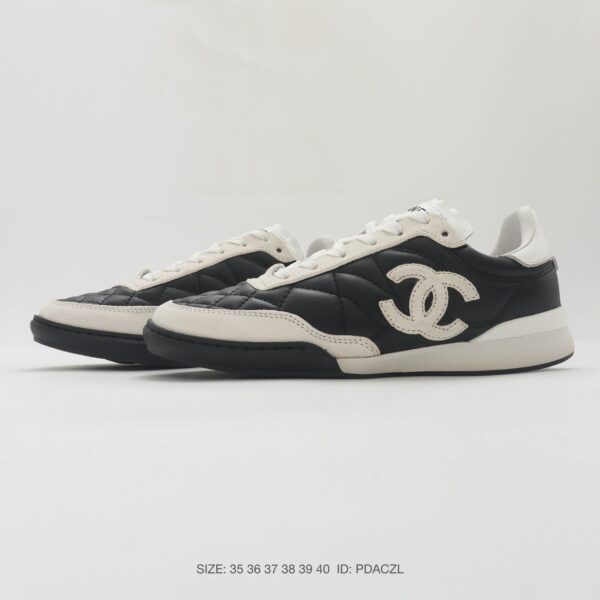 Chanel Black-White Mixed-Material Low-Top Sneaker with Quilted Leather and CC Logo