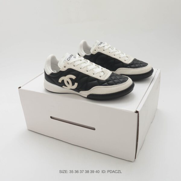 Chanel Black-White Mixed-Material Low-Top Sneaker with Quilted Leather and CC Logo