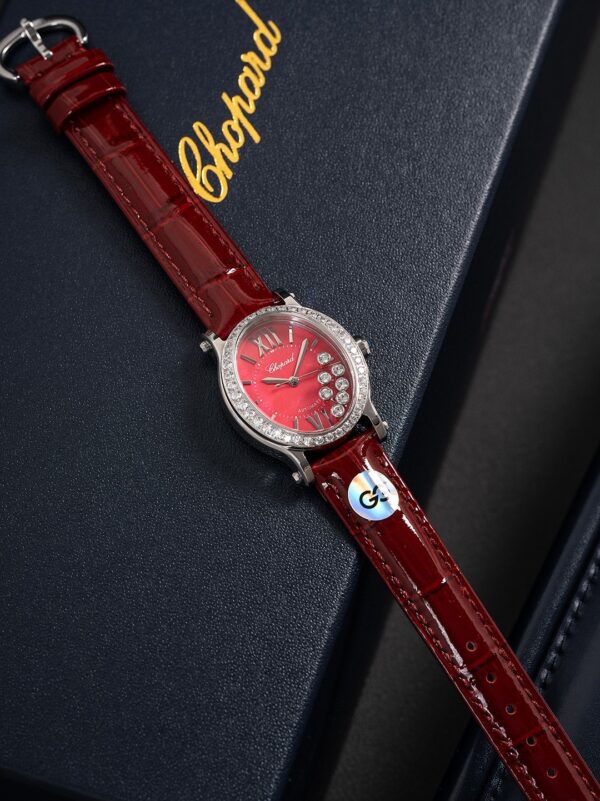 CHOPARD HAPPY SPORT series automatic mechanical movement 30 meter waterproof women's watch Swiss watch 31.31 * 29mm red dial stainless steel case