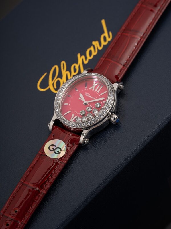 CHOPARD HAPPY SPORT series automatic mechanical movement 30 meter waterproof women's watch Swiss watch 31.31 * 29mm red dial stainless steel case