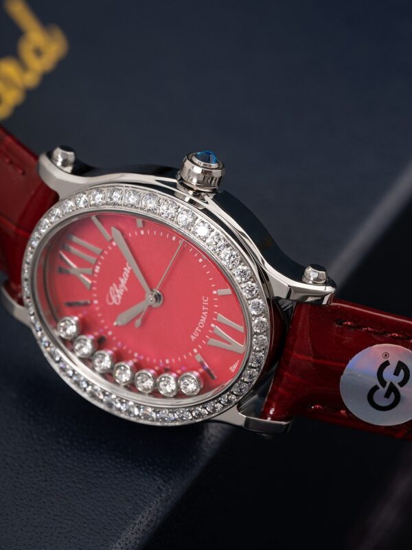 CHOPARD HAPPY SPORT series automatic mechanical movement 30 meter waterproof women's watch Swiss watch 31.31 * 29mm red dial stainless steel case