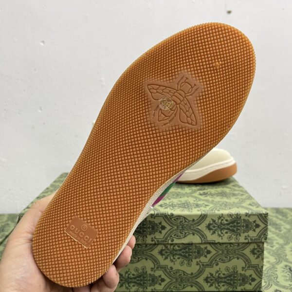 sy_no_86D69E34C693CD115B292D7877D34F7A_3 Gucci MAC8 GG Supreme Canvas Sneaker with Green/Magenta Web Stripe