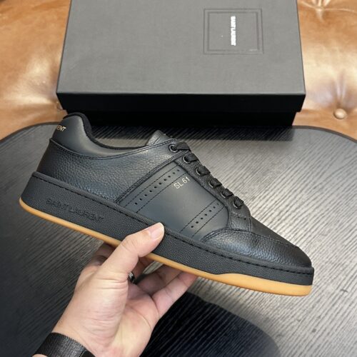 Saint Laurent Black Pebble-Leather SL61 Gum-Sole Low-Top Sneaker