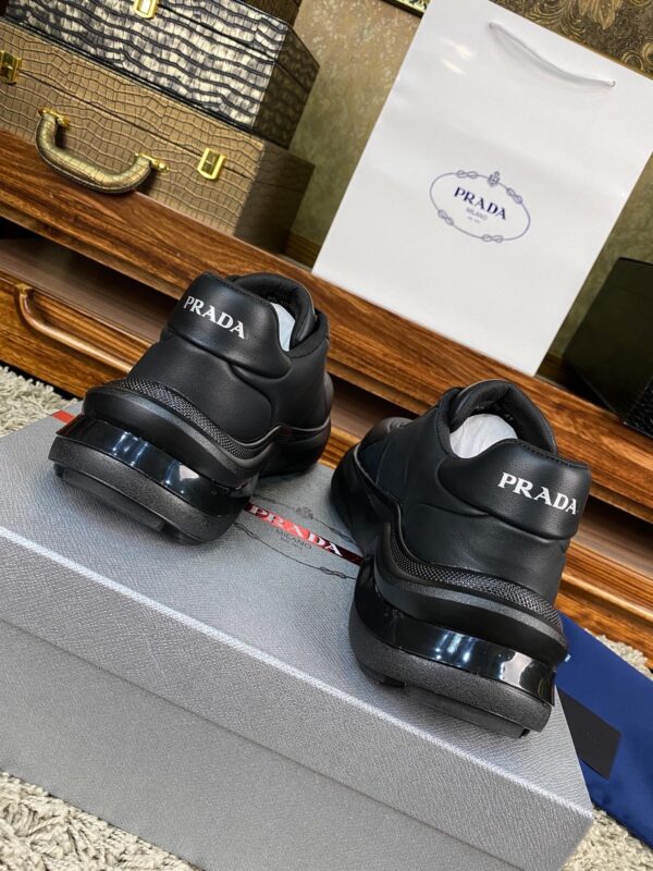 sy_no_8CA9FCC3D217E8A4254B61C3172F9DF9_6 Prada Black Leather Triangle Logo Thick-Sole Low-Top Sneaker