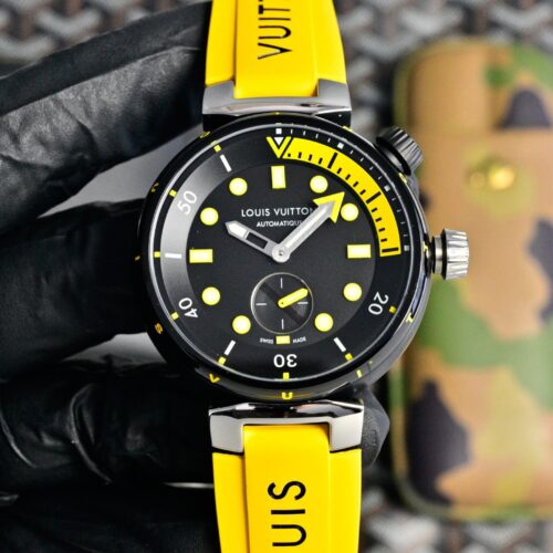 sy_no_8CE5BC129A2D097D93698379FD99E4B6_0 LOUIS VUITTON Watch Automatic Mechanical Movement Rubber Strap 44mm Black Dial Men's Watch 100m Waterproof