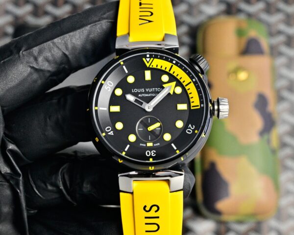 sy_no_8CE5BC129A2D097D93698379FD99E4B6_0 LOUIS VUITTON Watch Automatic Mechanical Movement Rubber Strap 44mm Black Dial Men's Watch 100m Waterproof