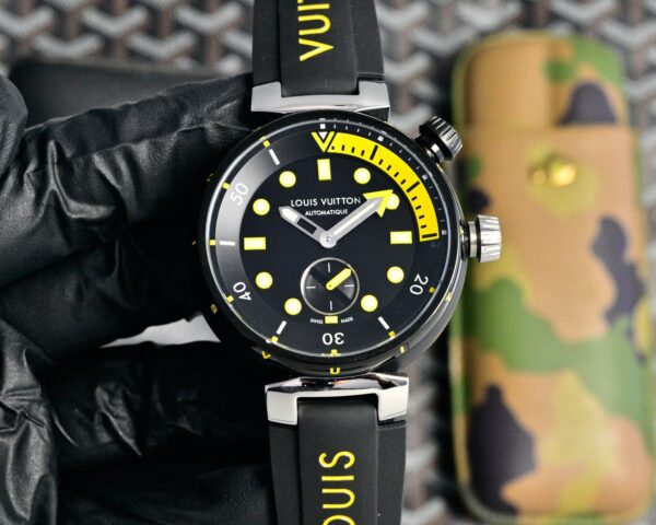 sy_no_8CE5BC129A2D097D93698379FD99E4B6_1 LOUIS VUITTON Watch Automatic Mechanical Movement Rubber Strap 44mm Black Dial Men's Watch 100m Waterproof