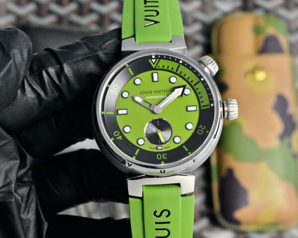 sy_no_8CE5BC129A2D097D93698379FD99E4B6_2 LOUIS VUITTON Watch Automatic Mechanical Movement Rubber Strap 44mm Black Dial Men's Watch 100m Waterproof