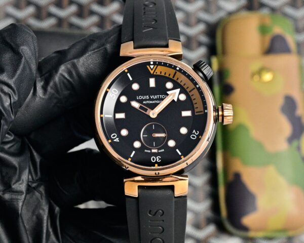 sy_no_8CE5BC129A2D097D93698379FD99E4B6_6 LOUIS VUITTON Watch Automatic Mechanical Movement Rubber Strap 44mm Black Dial Men's Watch 100m Waterproof