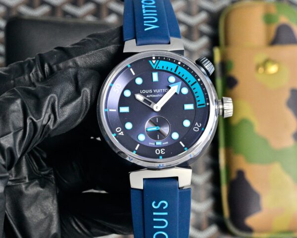 sy_no_8CE5BC129A2D097D93698379FD99E4B6_8 LOUIS VUITTON Watch Automatic Mechanical Movement Rubber Strap 44mm Black Dial Men's Watch 100m Waterproof