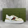 sy_no_8E3CA326170BB6ABA09C09097E89A85E_0 Gucci Metallic Gold & White Chunky Platform Sneaker with Web Stripe
