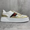 sy_no_8E3CA326170BB6ABA09C09097E89A85E_5 Gucci Metallic Gold & White Chunky Platform Sneaker with Web Stripe