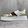 sy_no_8E3CA326170BB6ABA09C09097E89A85E_6 Gucci Metallic Gold & White Chunky Platform Sneaker with Web Stripe