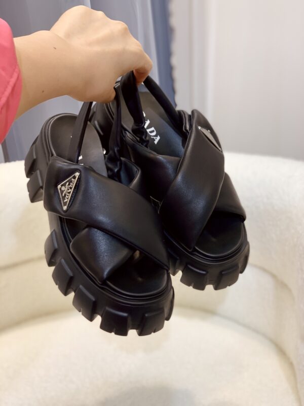 Prada Black Cross-Strap Triangle Tread Platform Sandal