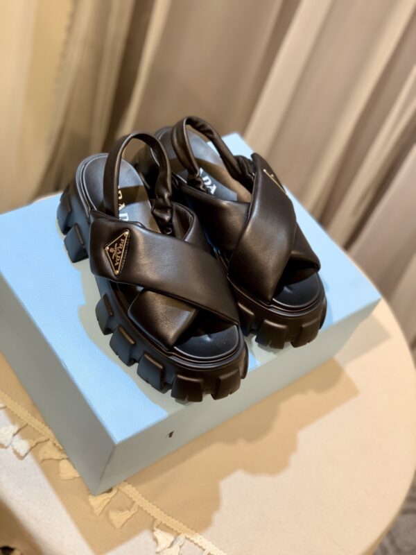 Prada Black Cross-Strap Triangle Tread Platform Sandal