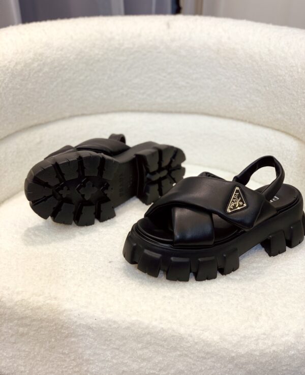 Prada Black Cross-Strap Triangle Tread Platform Sandal