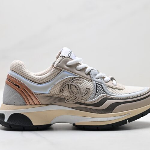 sy_no_8F6FD2FC3B0124FB9B5D164701EF853B_0 Chanel Beige, Rose Gold & Silver Chunky Sneaker with Interlocking CC Logo