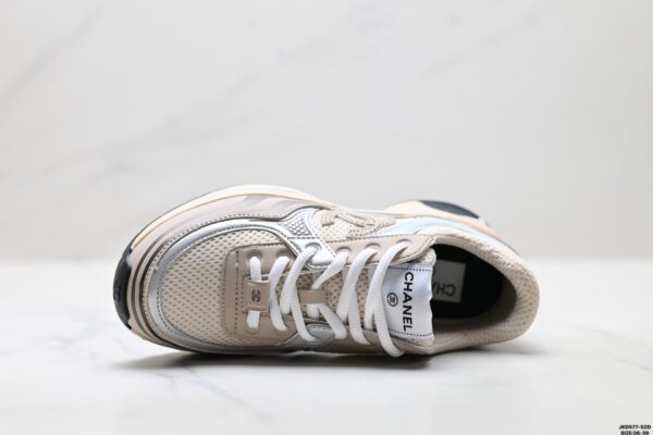 sy_no_8F6FD2FC3B0124FB9B5D164701EF853B_1 Chanel Beige, Rose Gold & Silver Chunky Sneaker with Interlocking CC Logo