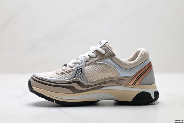 sy_no_8F6FD2FC3B0124FB9B5D164701EF853B_2 Chanel Beige, Rose Gold & Silver Chunky Sneaker with Interlocking CC Logo