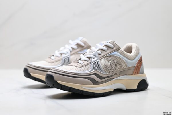 sy_no_8F6FD2FC3B0124FB9B5D164701EF853B_3 Chanel Beige, Rose Gold & Silver Chunky Sneaker with Interlocking CC Logo