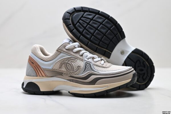 sy_no_8F6FD2FC3B0124FB9B5D164701EF853B_4 Chanel Beige, Rose Gold & Silver Chunky Sneaker with Interlocking CC Logo