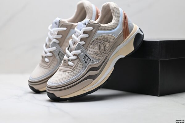 sy_no_8F6FD2FC3B0124FB9B5D164701EF853B_7 Chanel Beige, Rose Gold & Silver Chunky Sneaker with Interlocking CC Logo