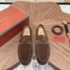 sy_no_906C0655D448AAA564B8A03891969145_0 Loro Piana Dark Brown Suede Strap Loafers