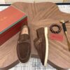 sy_no_906C0655D448AAA564B8A03891969145_1 Loro Piana Dark Brown Suede Strap Loafers