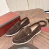 sy_no_906C0655D448AAA564B8A03891969145_2 Loro Piana Dark Brown Suede Strap Loafers