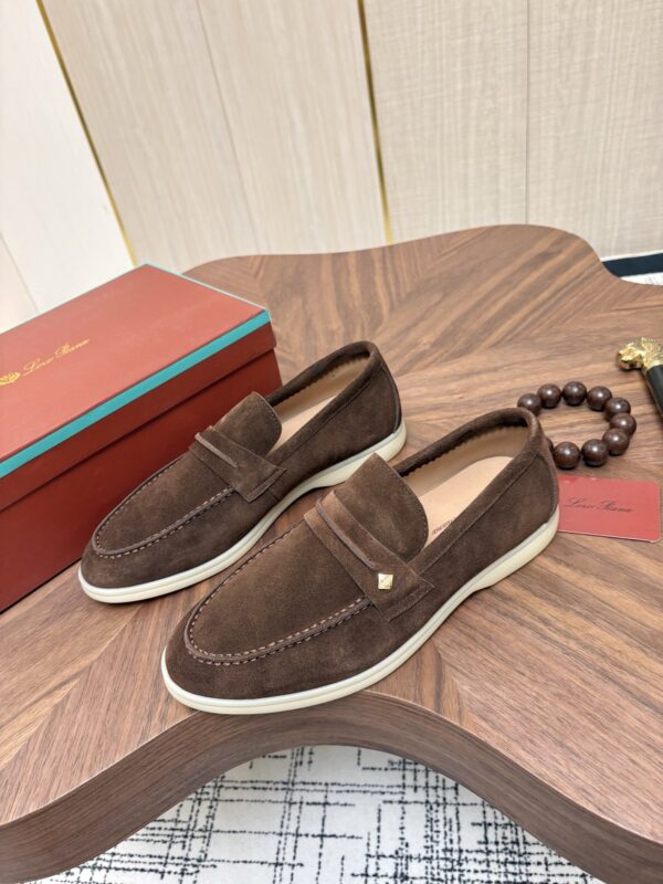 sy_no_906C0655D448AAA564B8A03891969145_2 Loro Piana Dark Brown Suede Strap Loafers