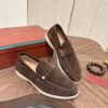 sy_no_906C0655D448AAA564B8A03891969145_3 Loro Piana Dark Brown Suede Strap Loafers