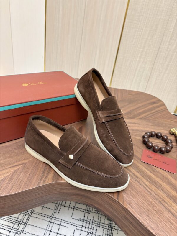 sy_no_906C0655D448AAA564B8A03891969145_3 Loro Piana Dark Brown Suede Strap Loafers