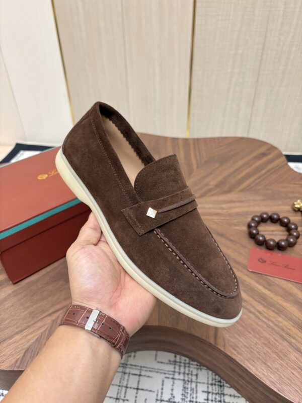 sy_no_906C0655D448AAA564B8A03891969145_4 Loro Piana Dark Brown Suede Strap Loafers