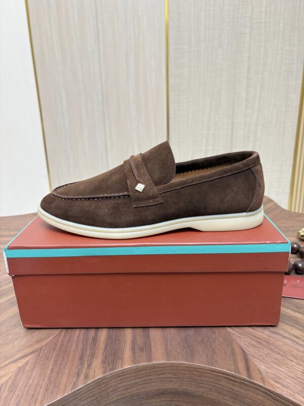 sy_no_906C0655D448AAA564B8A03891969145_6 Loro Piana Dark Brown Suede Strap Loafers