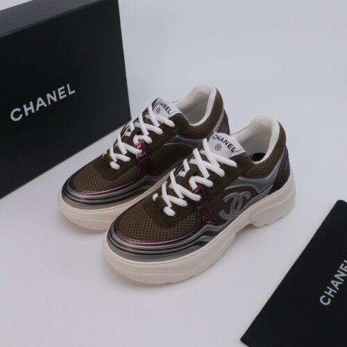 Chanel Wave-Panel Mesh Trainer Brown-Mesh-Burgundy-Metal