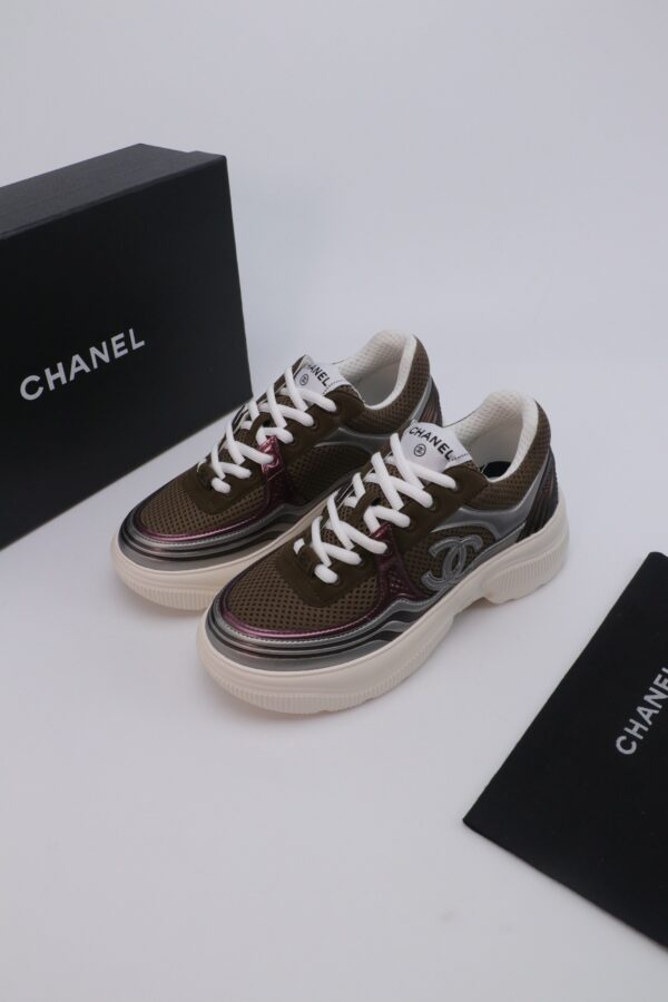 Chanel Wave-Panel Mesh Trainer Brown-Mesh-Burgundy-Metal