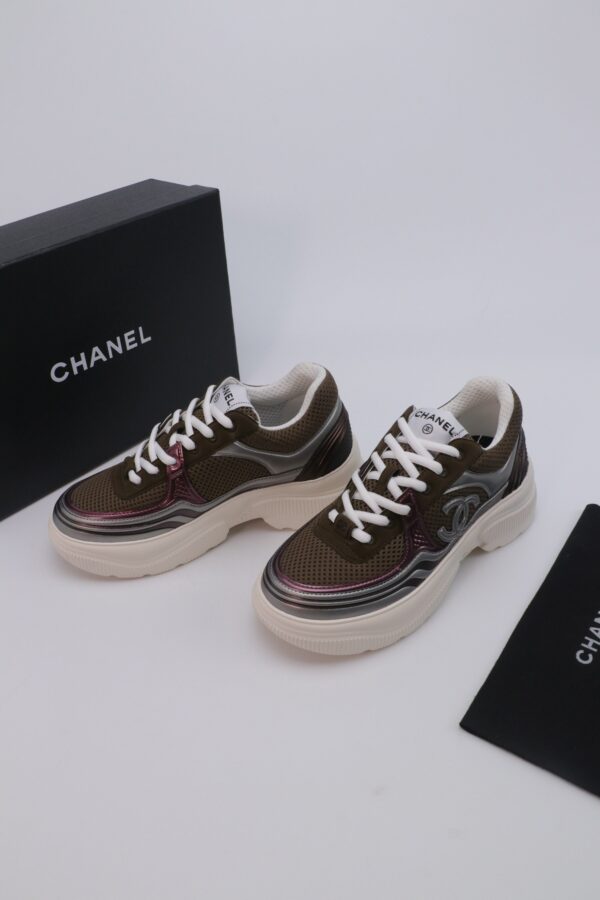Chanel Wave-Panel Mesh Trainer Brown-Mesh-Burgundy-Metal