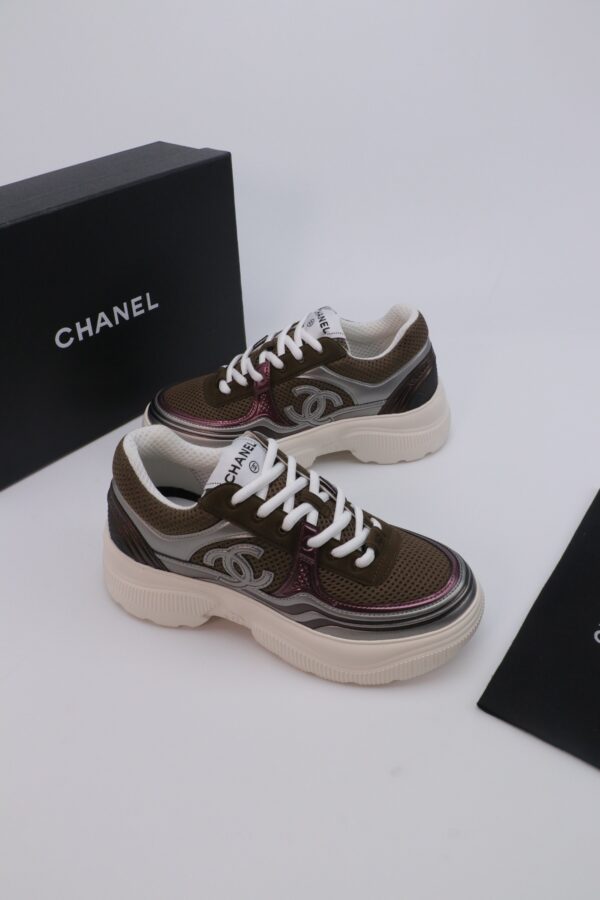 Chanel Wave-Panel Mesh Trainer Brown-Mesh-Burgundy-Metal