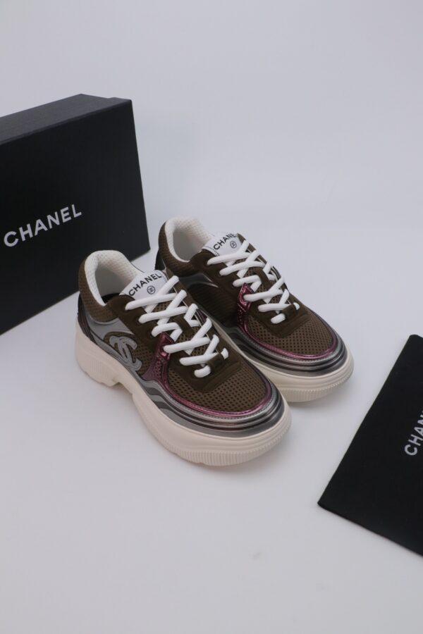 Chanel Wave-Panel Mesh Trainer Brown-Mesh-Burgundy-Metal
