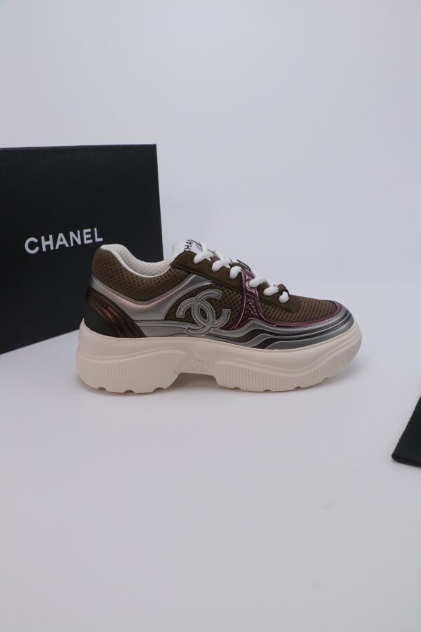 Chanel Wave-Panel Mesh Trainer Brown-Mesh-Burgundy-Metal