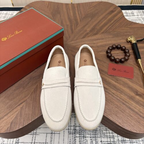 Loro Piana Off-White Suede Strap Loafers