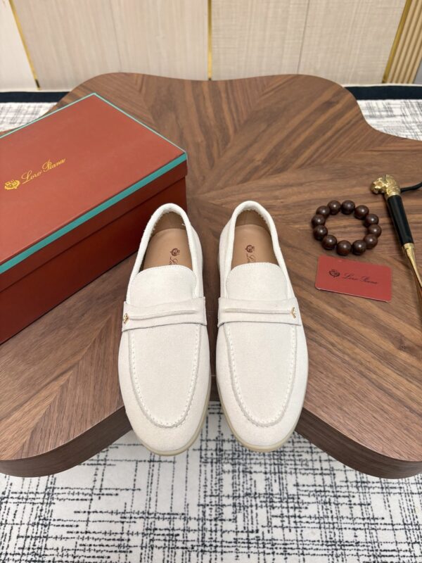 Loro Piana Off-White Suede Strap Loafers