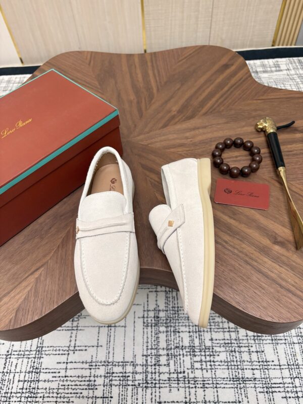 Loro Piana Off-White Suede Strap Loafers