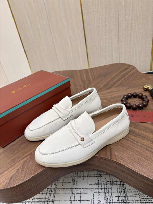 Loro Piana Off-White Suede Strap Loafers