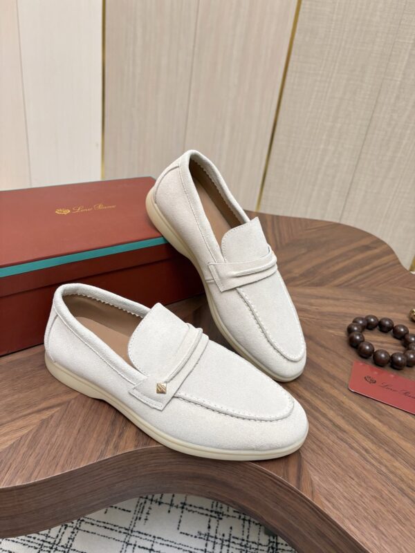 Loro Piana Off-White Suede Strap Loafers