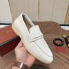 Loro Piana Off-White Suede Strap Loafers