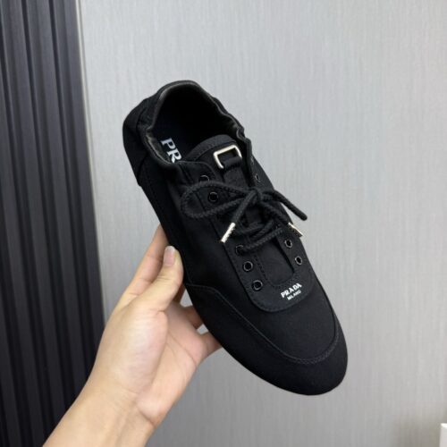 Prada Black Canvas Lace-Up Flat Sneaker