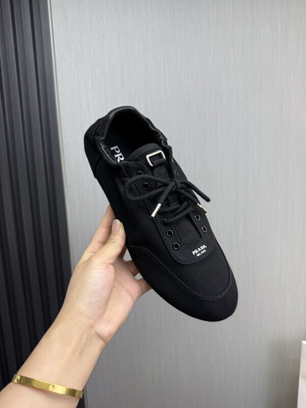 Prada Black Canvas Lace-Up Flat Sneaker